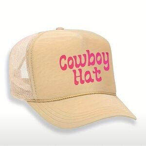 Tan Cowboy Hat with Pink Lettering